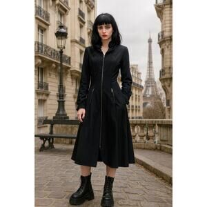 SUNLIGHT Black Jacket Dress T1/S Beaubourg Paris Zipper Long Sleeve Avant Garde